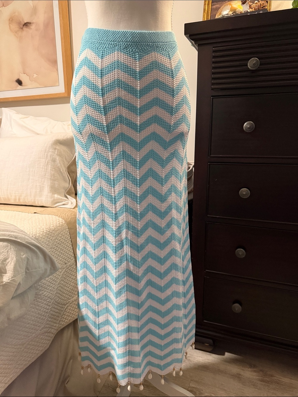 Kulani Kinis Aqua and White Chevron Maxi Skirt